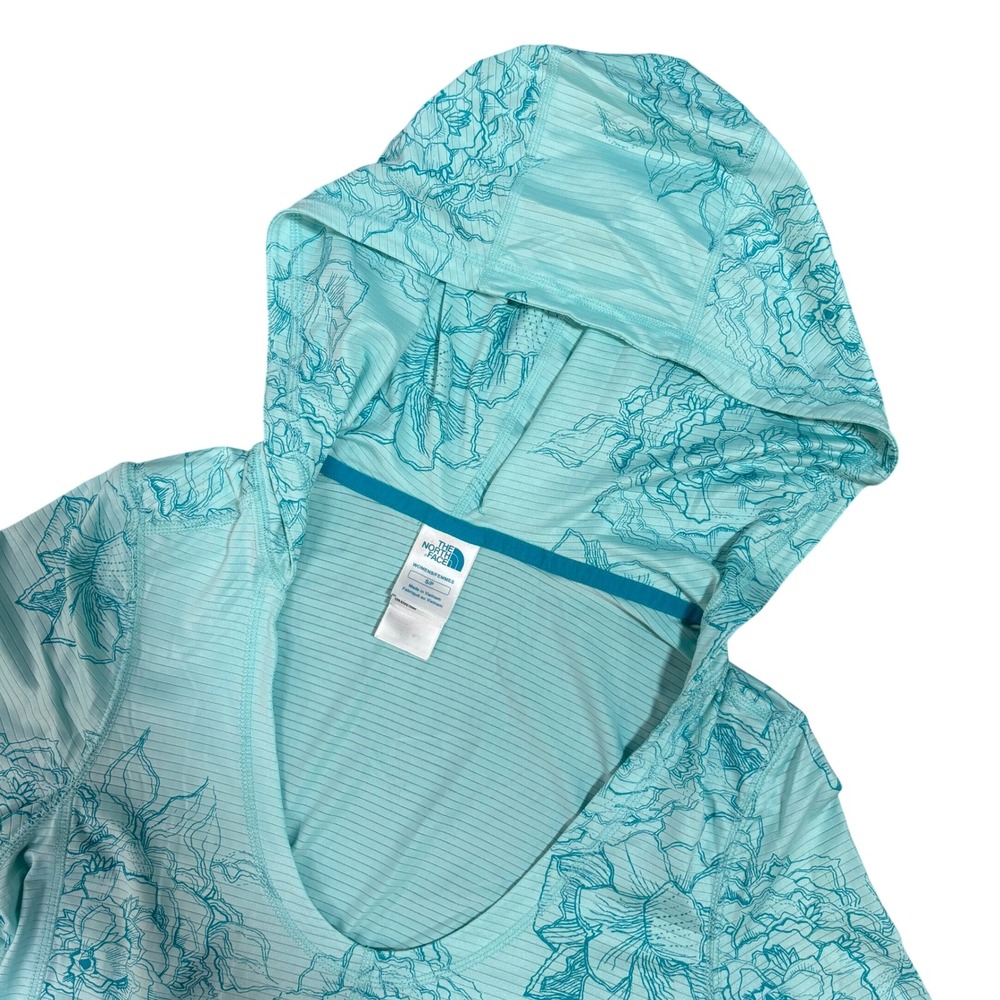 The North Face Womens VaporWick Floral Hoodie Teal Blue Pullover Activewear S